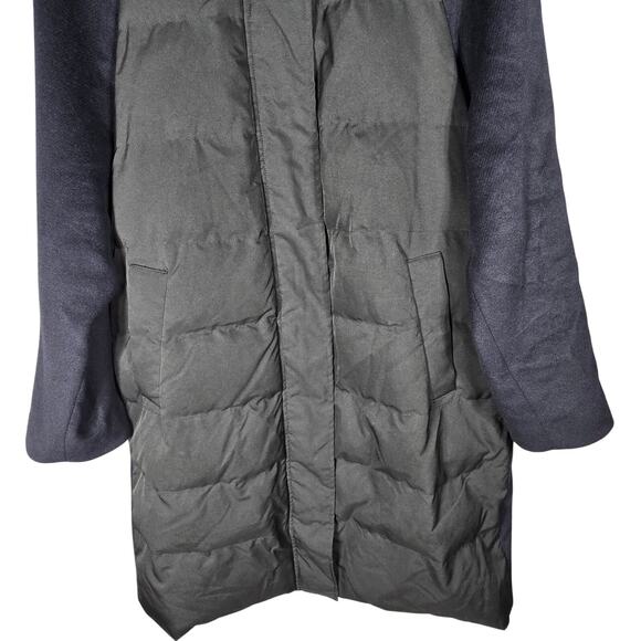 Jason Wu Collective Contrast Mixed Media Puffer Coat Womens Medium Blue Black - Picture 3 of 13